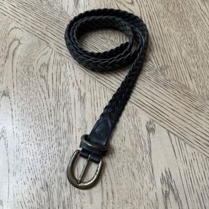 Black XL Genuine Leather Braided Belt Antique Brass Buckle Made in Guatemala